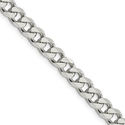 Black Bow Jewelry Men's 7mm, Sterling Silver Solid Pave Curb Chain Necklace