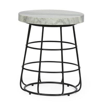 Woodbine Modern Handcrafted Marble Side Table Sand/Black - Christopher Knight Home