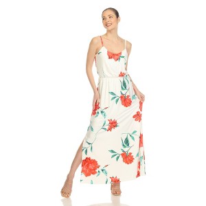 Women's Floral Strap Maxi Dress with Side Slit and Pockets - White Mark - 1 of 4
