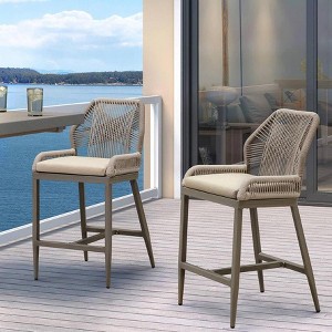 PURPLE LEAF Patio Sunbrella Bar Stools Set of 2 Handwoven Wicker Bar Height Stool Modern Aluminum Outdoor Wicker Barstools with Back and Cushion - 1 of 4