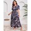 YESFASHION V Neck Wrap Maxi Dress for Women Plus Size High Waist Ruffle Casual Summer Dress with Belt - 3 of 4