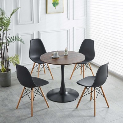Dolonm 31.5"Black and Walnut Tulip Table Mid-century Dining Table for 2-4 people With Round Mdf Table Top
