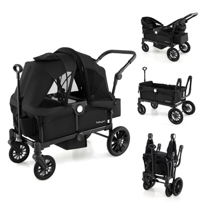 Costway Wagon Stroller for 2 Kids Push Pull Double Stroller with Adjustable Handle
