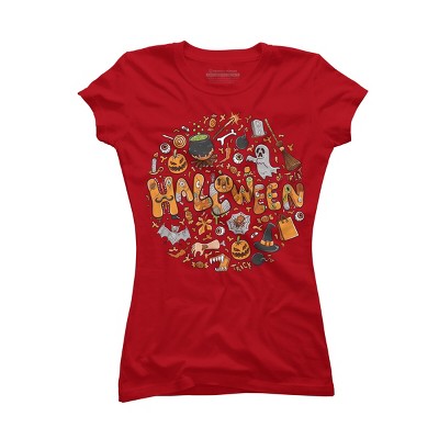 Junior's Design By Humans happy halloween greeting holiday illustration By ghinan T-Shirt - Red - X Large