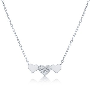 Bella Silver Sterling Silver Triple Heart CZ Bar Necklace - Silver - 16+2 Inch - 1 of 2