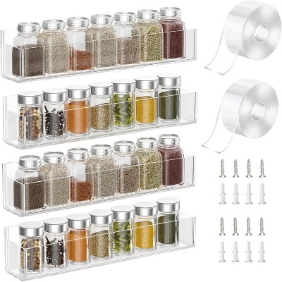 Attop Wall-Mounted Acrylic Spice Rack Organizer (Transparent, 4-Pack) – 2 Nano Double-Sided Tapes for Cabinet/Pantry Doors