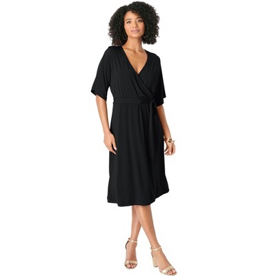 Roaman's Women's Plus Size Flutter Sleeve Faux Wrap Dress