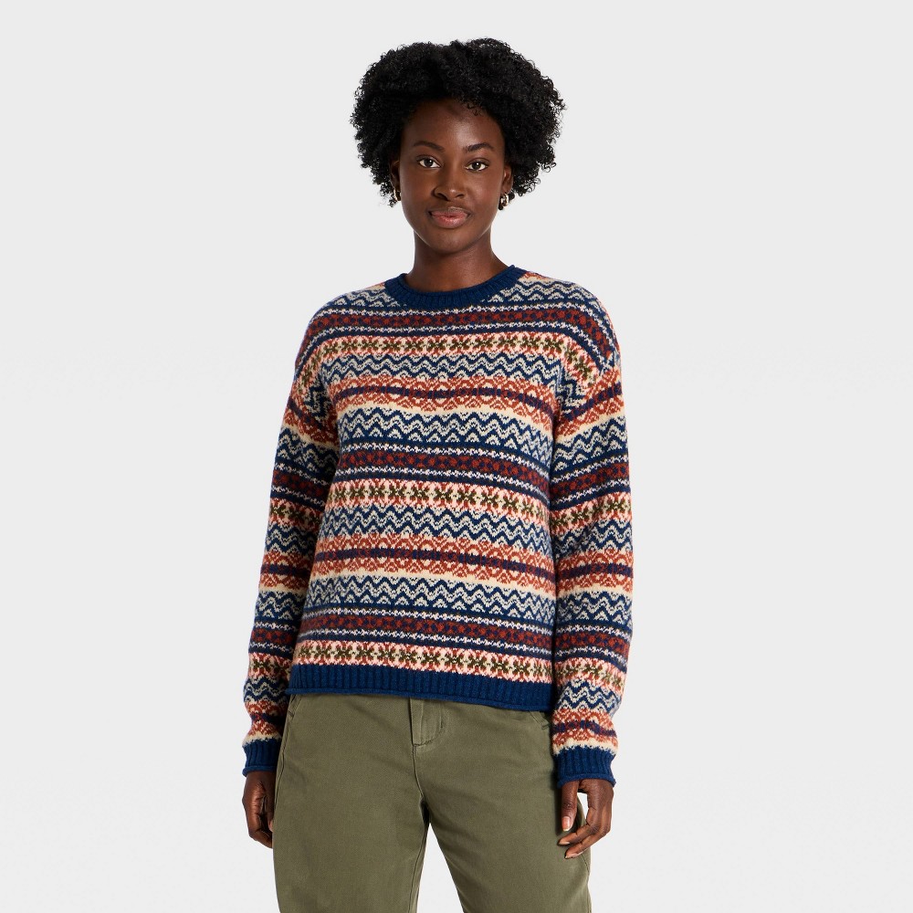 Women's Fairisle Crewneck Pullover Sweater - Universal Thread™ Blue XS