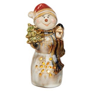 Transpac Ceramic 5.51 in. Green Christmas Light Up Accent Snowman Decor - 1 of 2