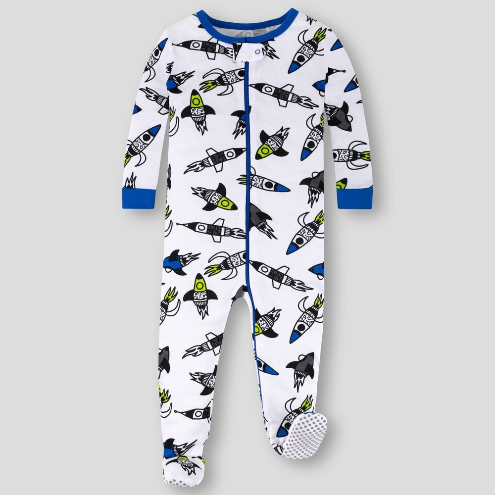 Lamaze Toddler Boys' Organic Cotton Snug Fit Footed Pajama Romper - White/Blue 3T