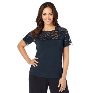 Jessica London Women's Plus Size Stretch Lace Neckline Top - 1 of 4
