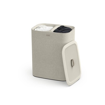 Gray Dual Compartment Laundry Hamper with Lid