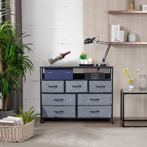 DOMETOUR 38" Wide Wooden Cabinet with 7 Fabric Storage Drawers and Wood Top, Grey - 1 of 4