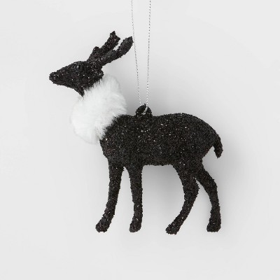 Glitter Deer with Fur Scarf Christmas Tree Ornament Black - Wondershop™