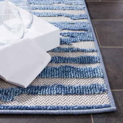 Blue and Beige Geometric Synthetic Square Rug