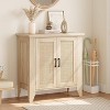 Rattan Buffet Cabinet, Small Storage with Doors and Shelves, Wooden Sideboard for Living Room, Dining Room, Kitchen, Natural Oak - 2 of 4