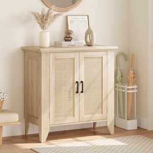 2-Door Rattan Storage Cabinet, Accent Furniture, Wooden Sideboard Cabinet, Multifunctional Cupboard for Living Room, Hallway, Kitchen, Natural - 1 of 4