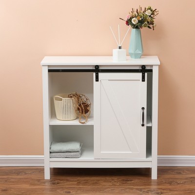 White MDF Bathroom Cabinet with Adjustable Shelving and Sliding Door