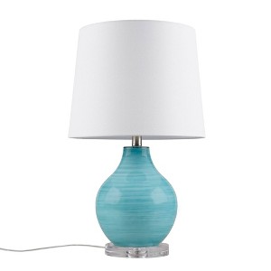 Hampton Hill 14"x23.5" Maelle Blue Aqua Swirl Blown Glass Table Lamp: Acrylic Base, White Drum Shade - 1 of 4