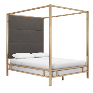 Queen Evert Champagne Gold Canopy Bed with Panel Headboard Charcoal - Inspire Q, Grey