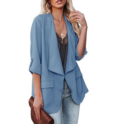 Womens Casual Jackets Fall Outfits for Lady Roll Up Open Front Blazer Longline Blazer Work Office Business Blazers