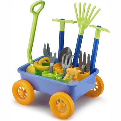 Unbanmax Pull Along Garden Wagon and Gardening Tools Toy Play Set for Toddlers, Kids with Outdoor Tools, Plant Pots, Accessories
