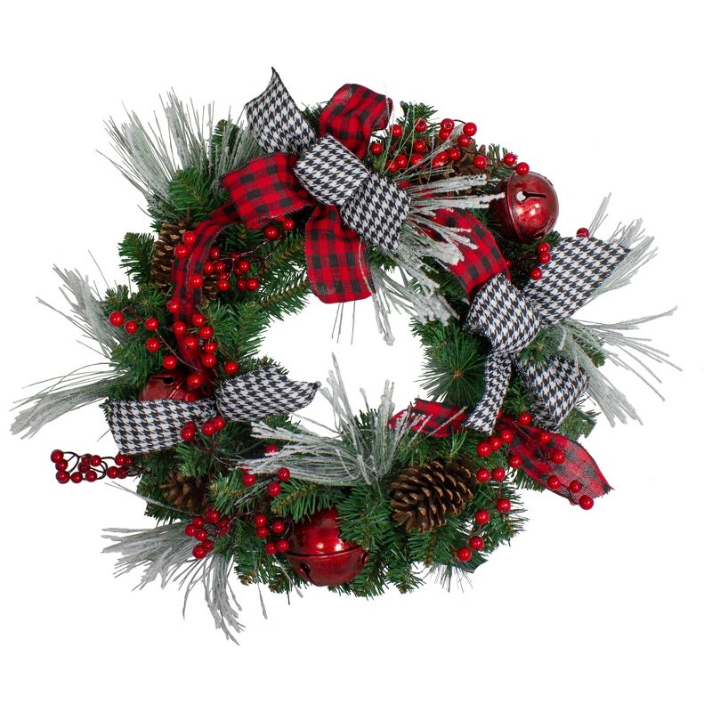 Northlight Plaid and Houndstooth and Red Berries Artificial Christmas Wreath - 24-Inch, Unlit, 1 of 5