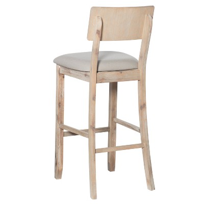 Rustic Gray Wash 46" Acacia Wood Bar Stool with Light Gray Linen Cushion
