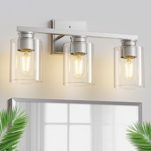 YANSUN 18 in. 3-Light Brushed Nickel Vanity Light with Clear Glass Shades for Bathroom - 1 of 1