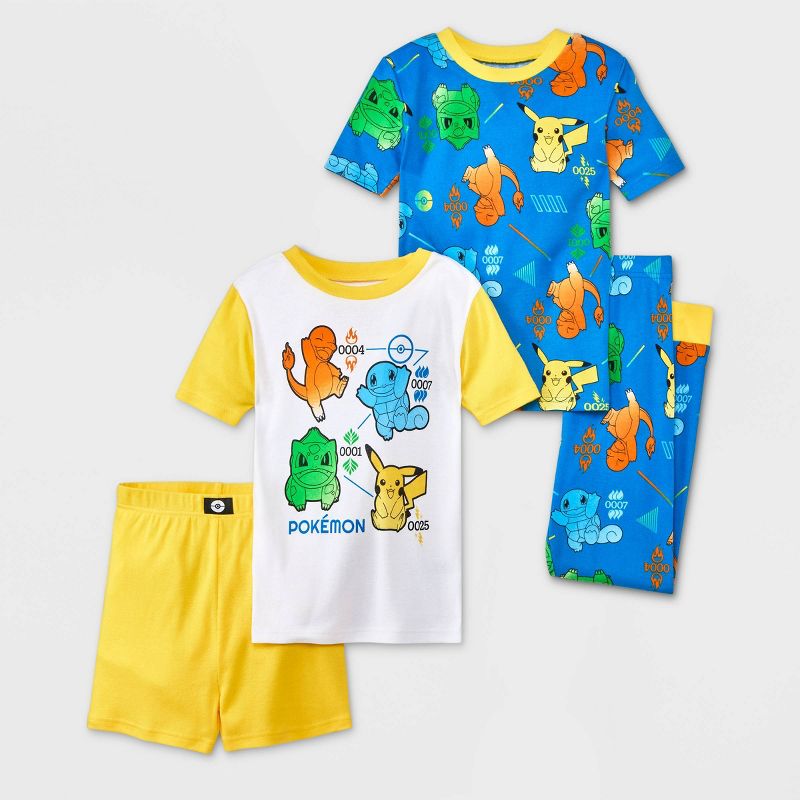 Boys' Pikachu Pokemon 4pc Snug Fit Pajama Set - Blue/Yellow, 1 of 5