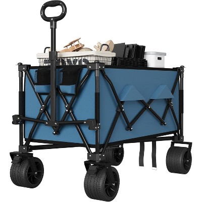 350lbs Heavy Duty Utility Beach Wagon Cart , Extra Long Foldable WagonCart with Cup Holders for Sand
