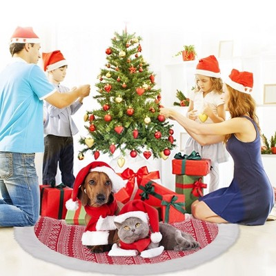 48-Inch Red and White Christmas Tree Skirt with Snowflake Pattern