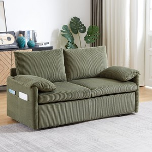 3 in 1 Convertible Sleeper Sofa Pull Out Couch Bed, Futon Love Seat Lounge Chaise Sofabed Recliner Daybed W/Pillows Armrest ,Side Pocket - 1 of 4