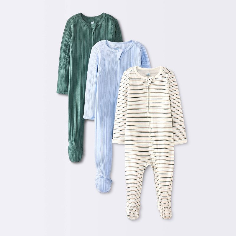 Baby Boys' 3pk Stripe Sleep N' Play Newborn - Cloud Island™ Blue/green Newborn