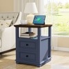 Dyonery Farmhouse Nightstand 18" White End Table with Charging Station & 2 Drawers, Rustic Bedside Table with Storage Shelf for Bedroom - 2 of 4
