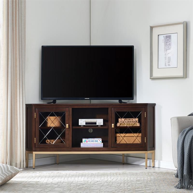 Leick Home Riley Holliday Corner TV Stand with Gold Metal Base For TVs Upto 62", 2 of 4