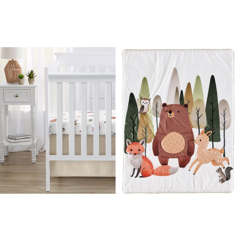 Sweet Jojo Designs Gender Neutral Unisex Baby Crib Bedding Set - Woodland Animal Pals Green Beige Brown Orange 3pc, 1 of 7