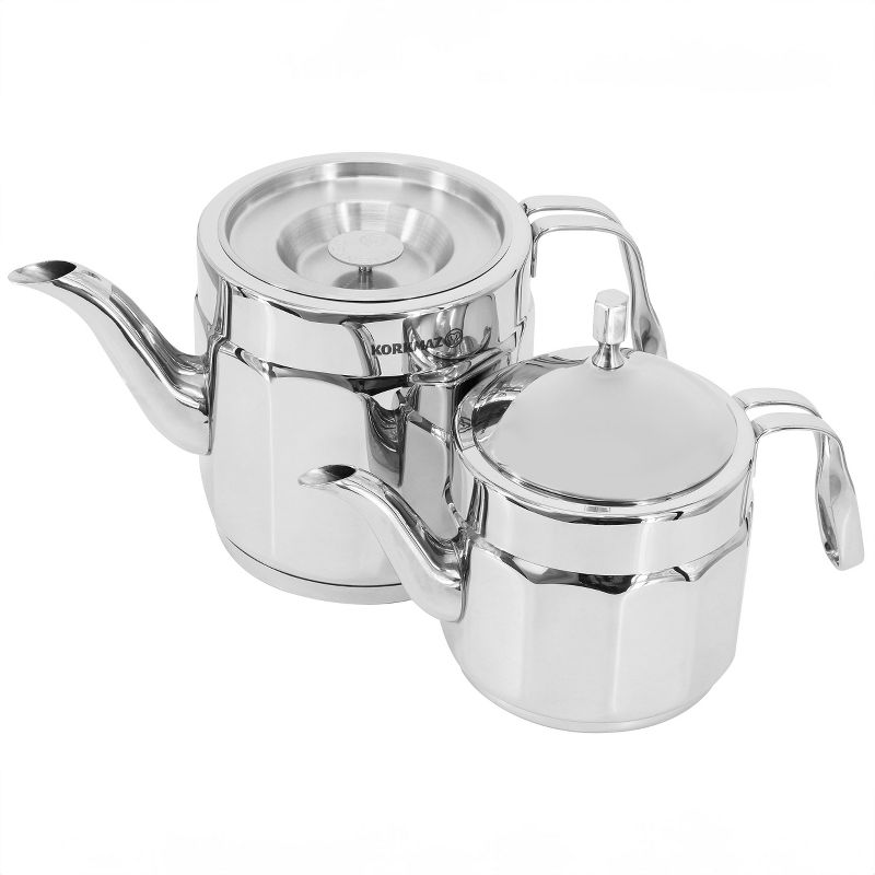 Korkmaz Nostaljia Maxi Stainless Steel 1.2 Liter Tea Pot and 2.2 Liter Kettle Set, 2 of 7