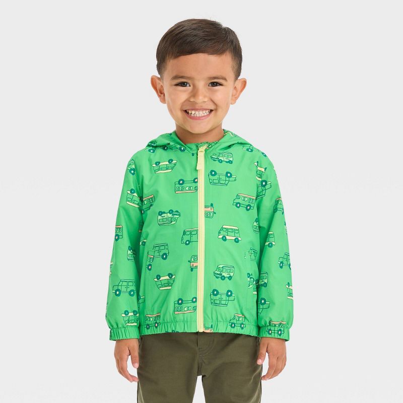 Toddler Boys' Transportation Full Zip Windbreaker Jacket - Cat & Jack™ Green, 1 of 8