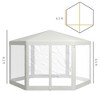 13' x 11' Outdoor Party Tent, Hexagon Sun Shade Shelter Canopy w/ Protective Mesh Sidewalls, Ropes & Stakes - 3 of 4