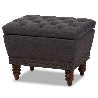 Baxton Studio Annabelle Modern and Contemporary Light Grey Fabric Upholstered Walnut Wood Finished Button-Tufted Storage Ottoman
