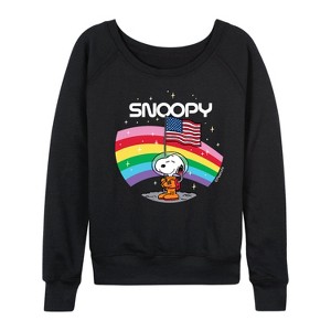Women's - Peanuts - Space Snoopy Lightweight French Terry Wide Neck Long Sleeve Shirt - 1 of 4