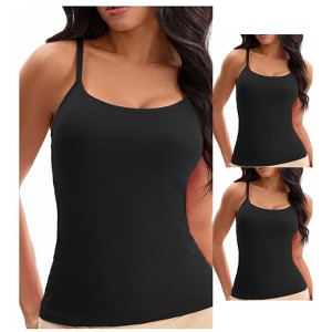 INSPIRE CHIC Women's 3-Pack Camisoles with Built-In Bras Basic Breathable Sleeveless Undershirts - 1 of 4