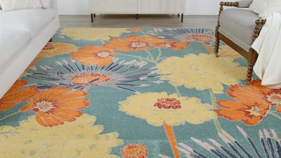 Ivory Multicolor Floral 9' x 12' Synthetic Area Rug