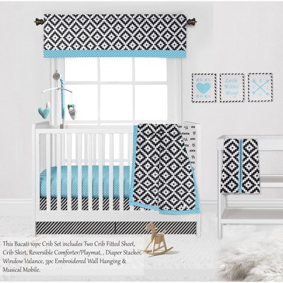 Bacati - Love Black Turquoise 10 pc Crib Bedding Set with 2 Crib Fitted Sheets