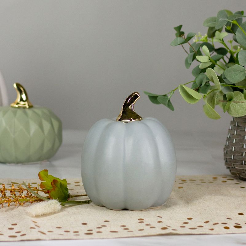 Northlight 7" Gray and Gold Fall Harvest Ceramic Pumpkin Decoration, 2 of 5