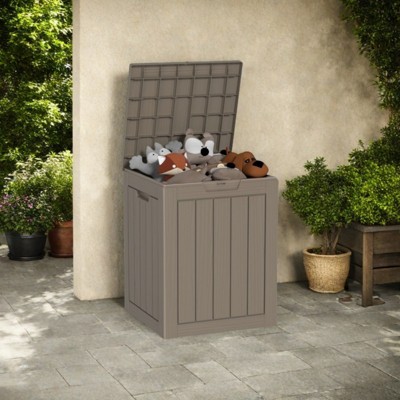 VisioGear Deck Boxes, 28 Gal Outdoor Storage Deck Box, Small Patio Storage Bin for Garden Tools, Brown, 18.11"*16.93"*23.03"
