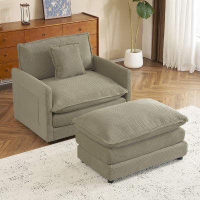 Whisen 41" Modern Design Single Deep Seat Sofa Corduroy Upholstered Armchair 1 Seater Reading Chair With Ottoman