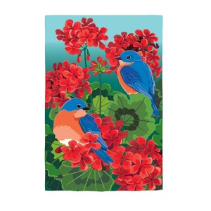 Bluebird in Red Geraniums Applique Garden Flag - 1 of 1