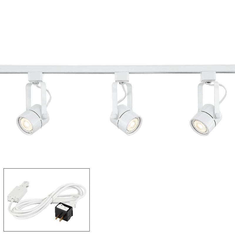 Pro Track 3-Head LED Bullet Lights Ceiling Track Light Fixture Kit Linear Spot Light Plug In Corded GU10 White Finish Modern Kitchen Bathroom 44" Wide, 1 of 9